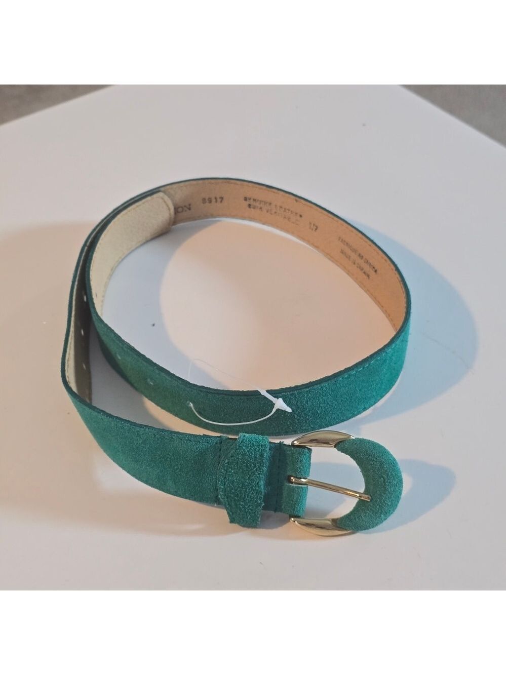 Vintage Vermillion Elegant Green Genuine  Leather Suede Belt with Gold Buckle